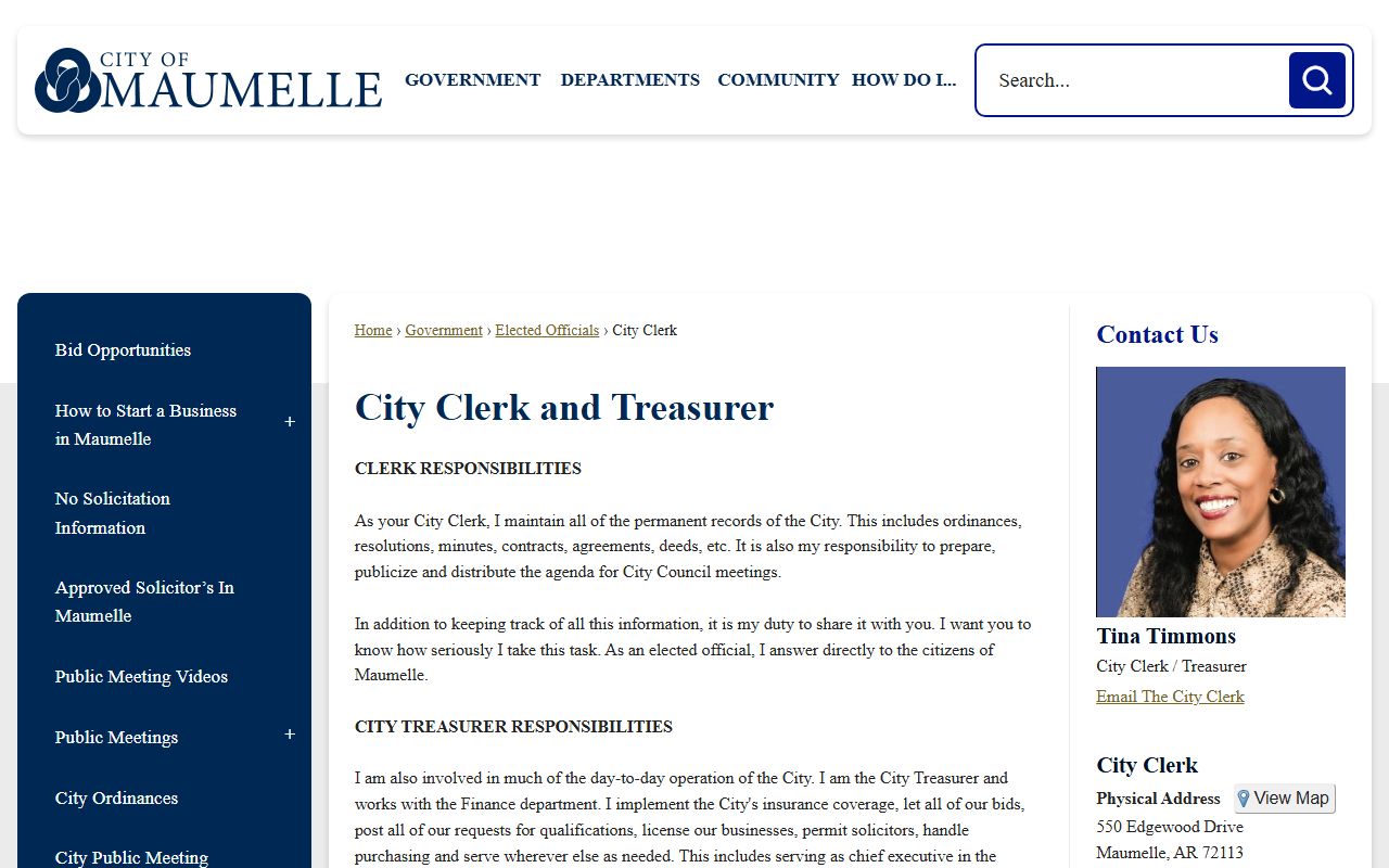 Maumelle City Clerk municipal records website