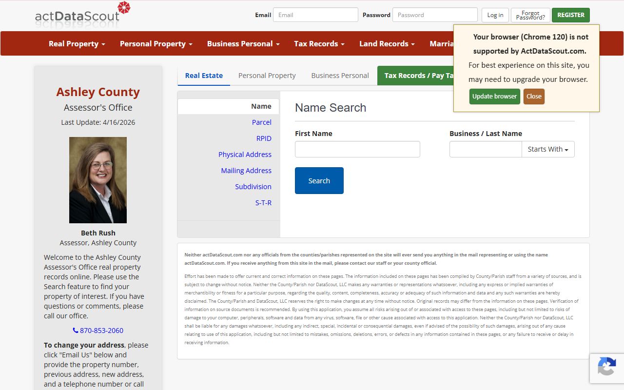 ActDataScout land records database for Ashley County Court Records