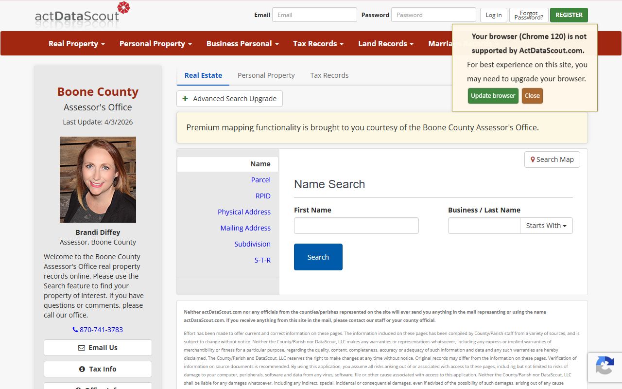 ActDataScout land records database for Boone County Court Records