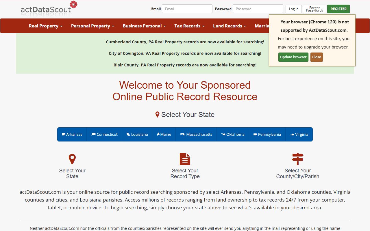 ActDataScout land records portal for Bradley County Court Records