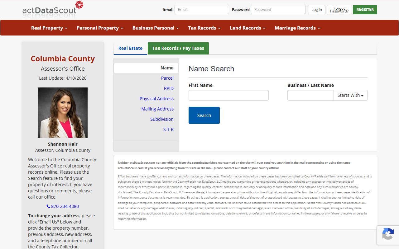 ActDataScout land records for Columbia County Court Records