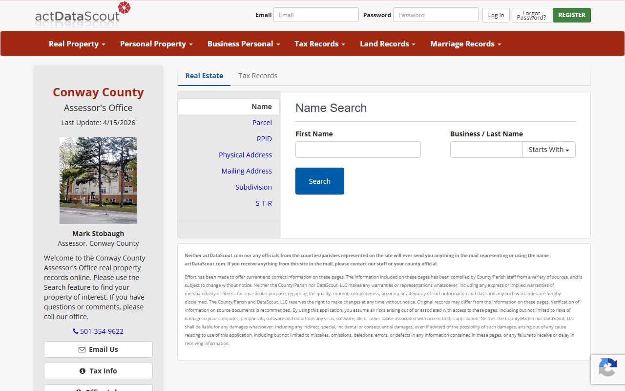 Conway County land records online search via ACT DataScout