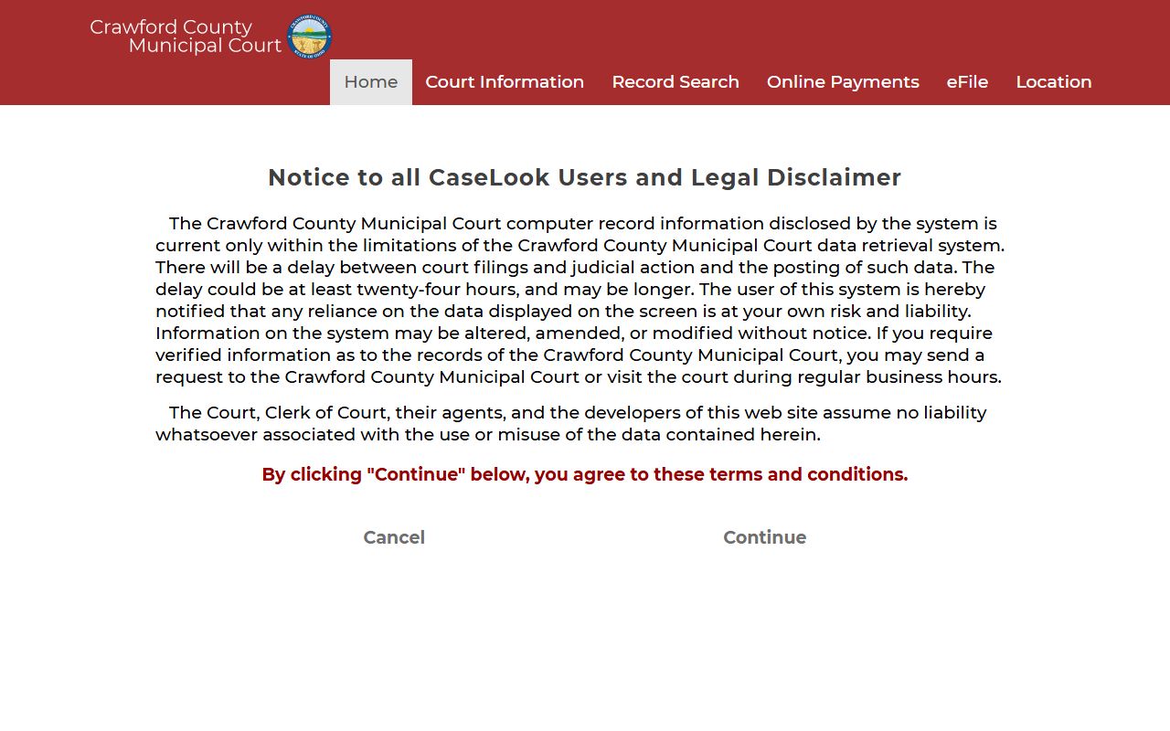Crawford County Municipal Court online record search for court records