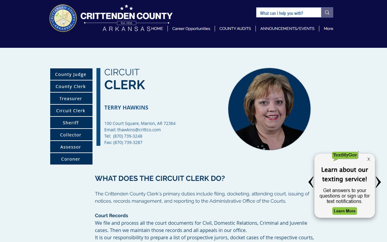 Crittenden County Circuit Clerk page for court records requests