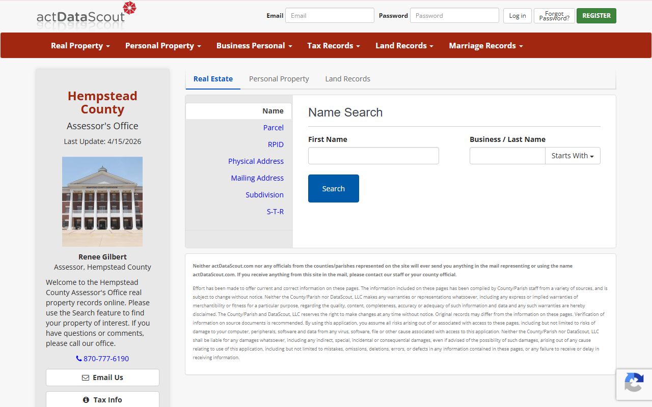 Hempstead County land records search on ActDataScout for property and court data