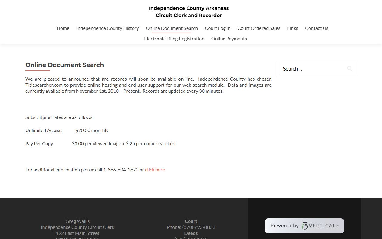 Independence County online document search for court records
