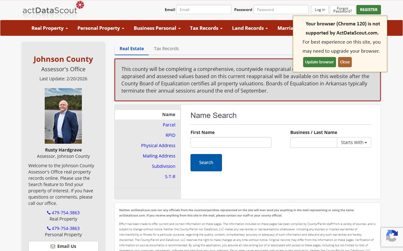 Johnson County land records search on ActDataScout