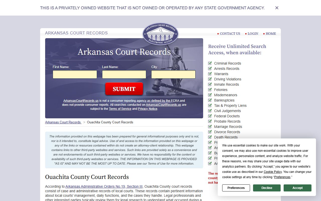 Ouachita County Circuit Clerk office information for court records in Camden