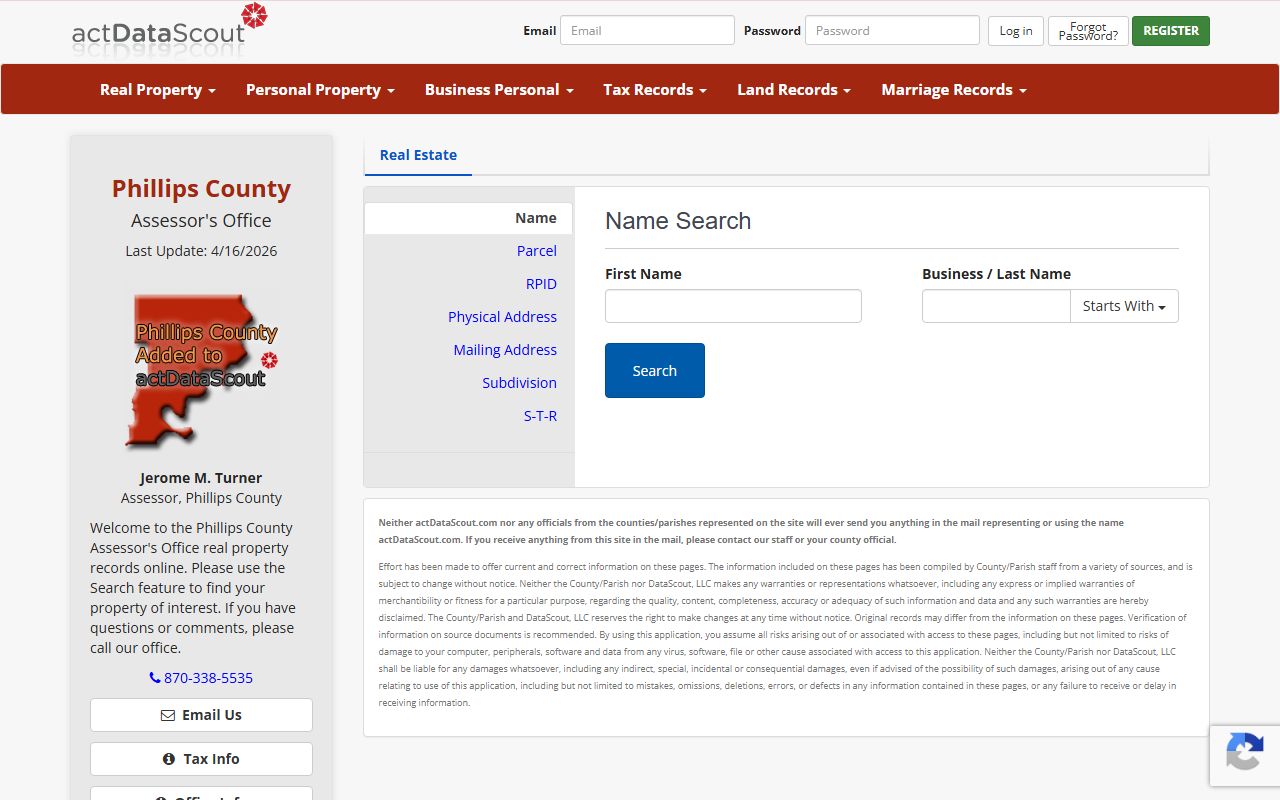 Phillips County actDataScout property records database online