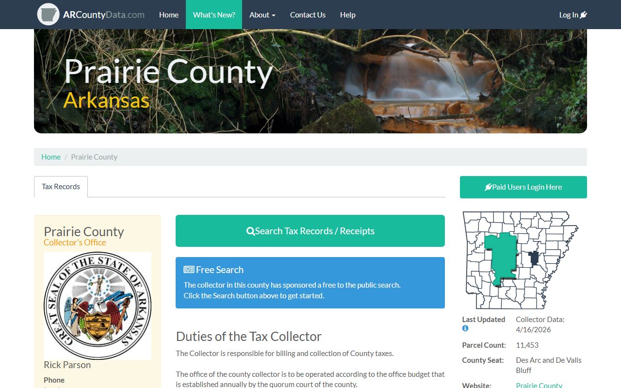 Prairie County ARCountyData property records search