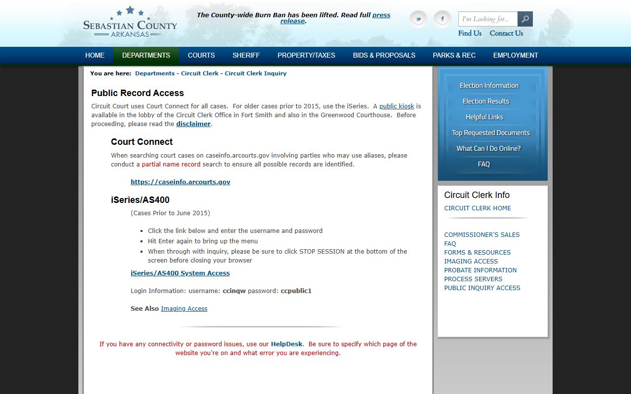 Sebastian County Court Connect civil court records inquiry