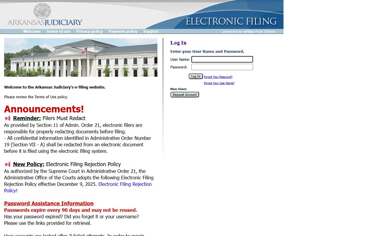 Arkansas eFLEX Electronic Filing System - Court Filing Records