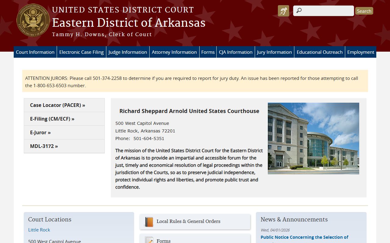 Federal Court Eastern District Arkansas - Federal Court Records